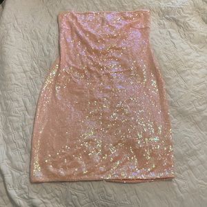 Pink FashionNova Sequin Strapless Mini Dress Sz L